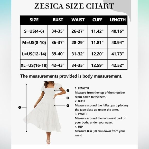 Zesica Square Neck Short Puff Sleeve Smocked Flowy A-line Tiered Midi Dress - Picture 13 of 13